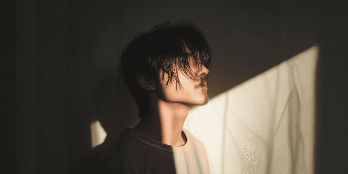 Man laughing in dramatic light